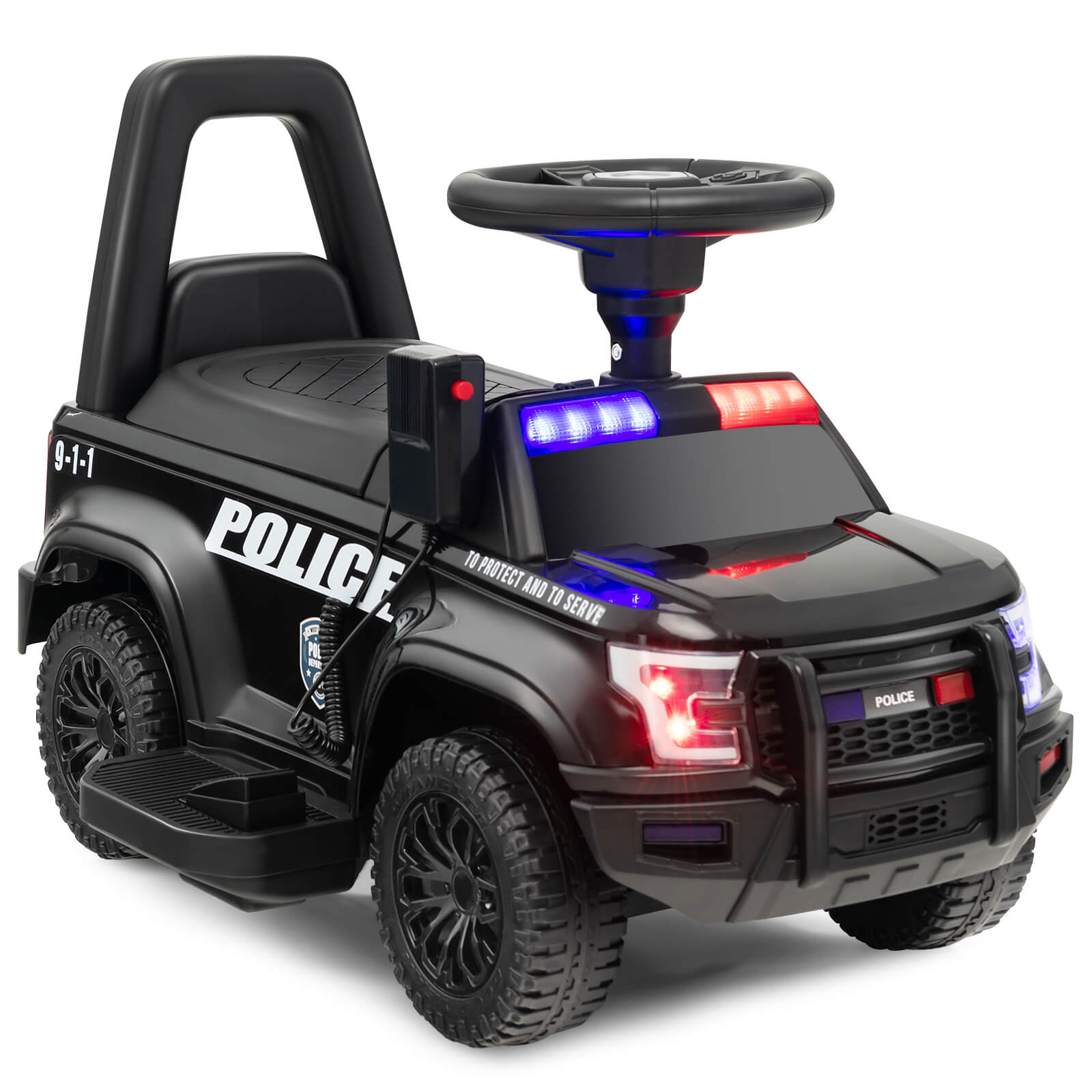 6V Kids Ride On Police Car with Side Megaphone-Black