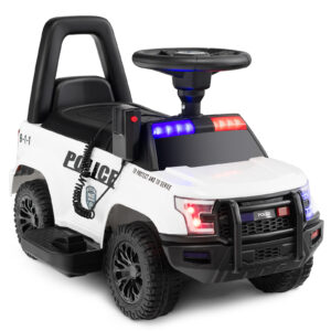 6V Kids Ride On Police Car with Side Megaphone-White