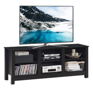 Wooden TV Stand with Adjustable Shelves and Cable Manage Holes-Black