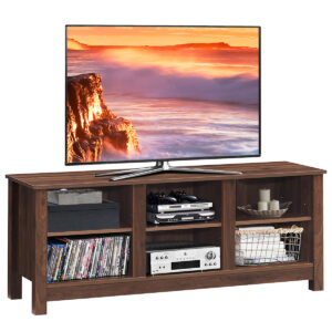 Wooden TV Stand with Adjustable Shelves and Cable Manage Holes-Brown