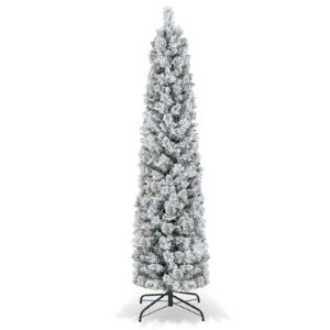 180cm Slim Flocked Christmas Tree with Incandescent Lights