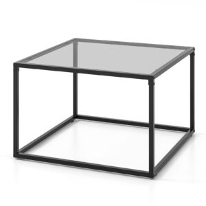 70 CM Modern Square Coffee Table with Metal Frame-Grey