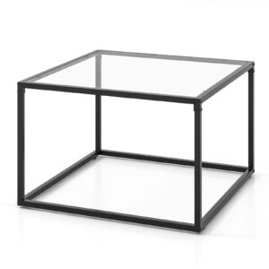 70 CM Modern Square Coffee Table with Metal Frame-Transparent