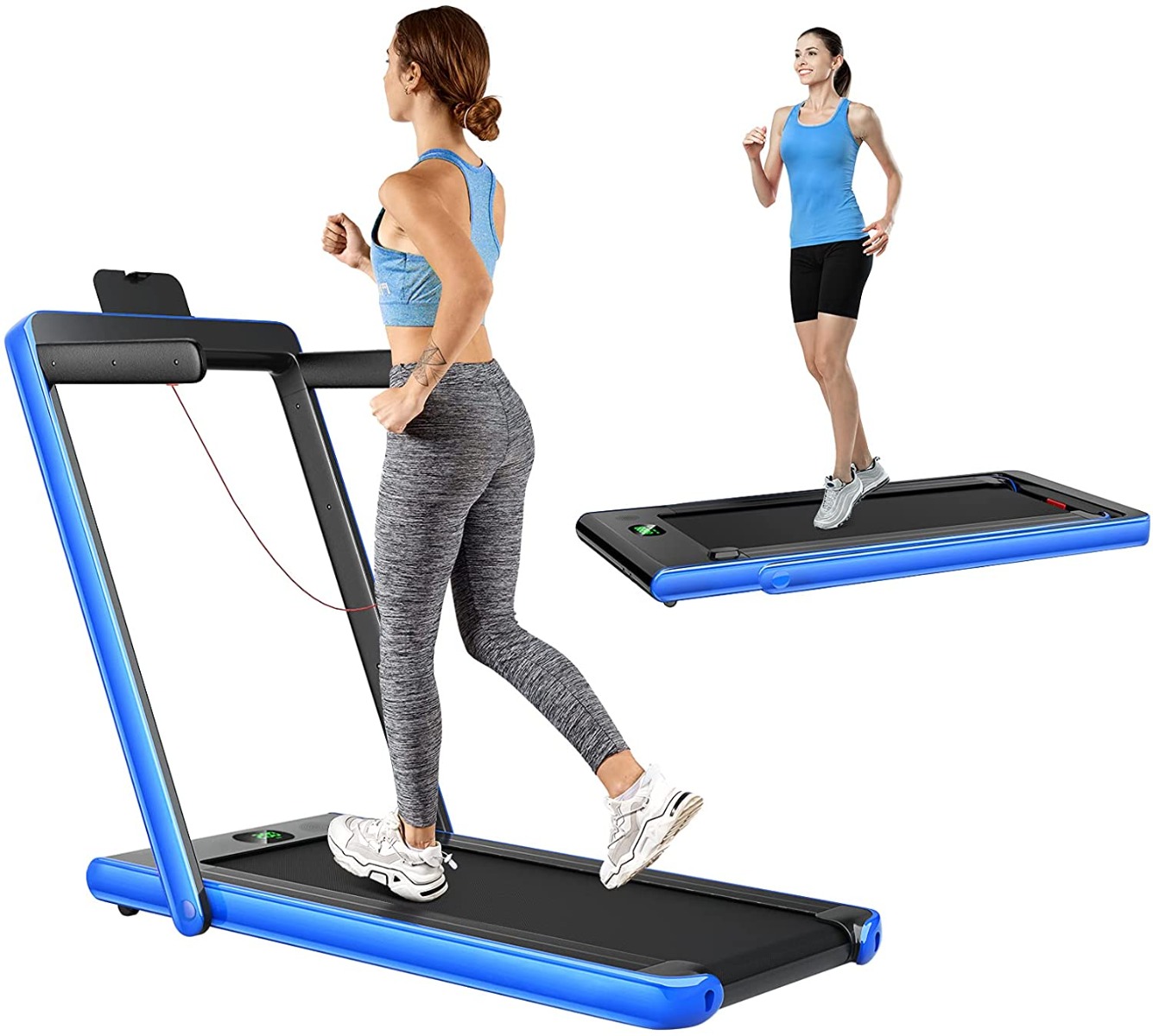 1-12Km/h Folding Bluetooth Electric Treadmill Motorized Portable Running Machine-Blue