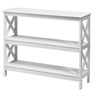 Industrial 3-Tier Console Table with Storage Shelf-White