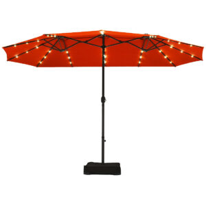 Extra Large LED Patio Double-Sided Umbrella Crank Parasol-Orange