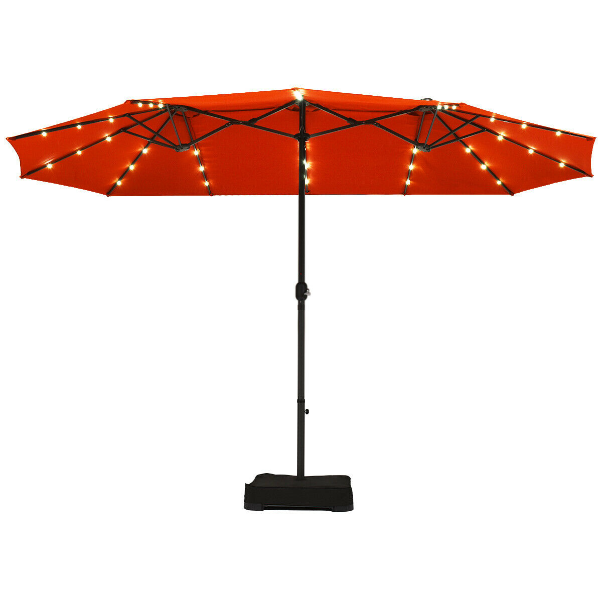 Extra Large LED Patio Double-Sided Umbrella Crank Parasol-Orange