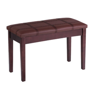 Wooden Duet Piano Bench with Padded Cushion and Music Storage-Brown