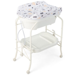2-in-1 Baby Change Table with Bathtub and Folding Changing Station-White