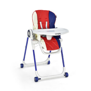 Folding Baby High Chair with Lockable Wheels and Removable Trays and Cushion-Colourful