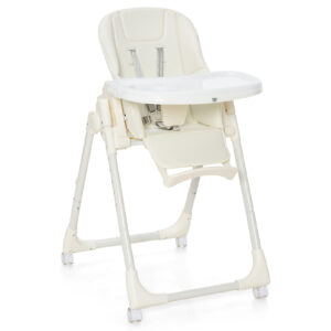 Folding Adjustable High Chair with 5 Recline Positions for Babies Toddlers-Beige