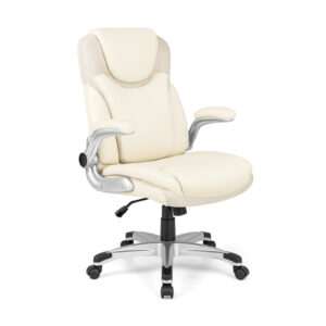 Adjustable Executive Office Chair PU Leather with Rocking Function and Armrests-White