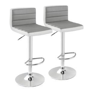 2 PCS Adjustable Swivel Bar Chairs with Anti-Slip Metal Base and Footrest-Grey