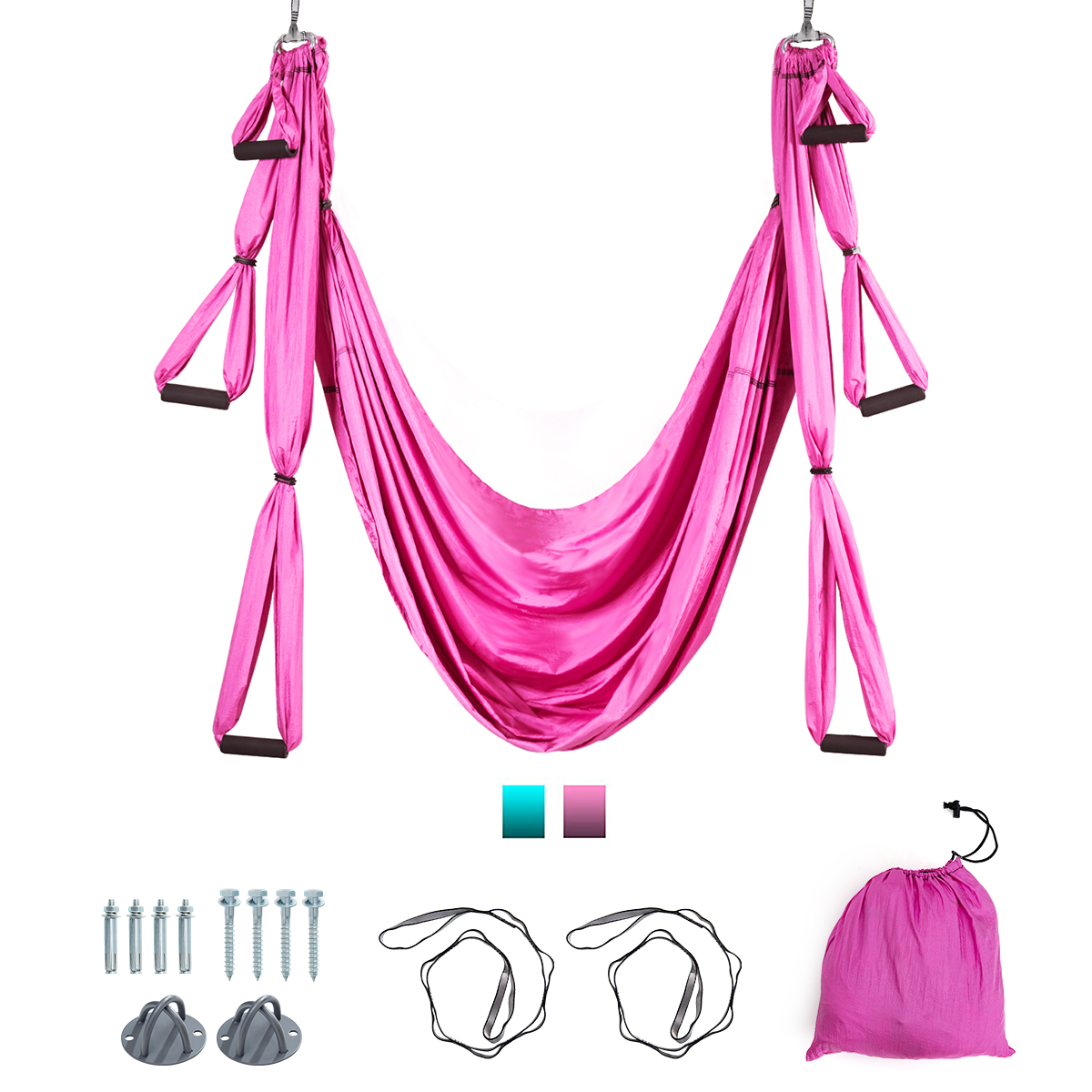 Aerial Yoga Swing with Three Different Lengths of Handle-Pink