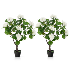 Artificial Hydrangea Tree with 11 White Flowers-2 Pieces
