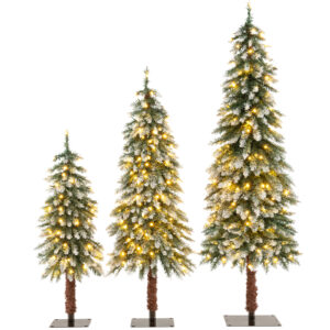 Artificial Xmas Tree Set of 3 with PVC Branch Tips and Warm White LED Lights