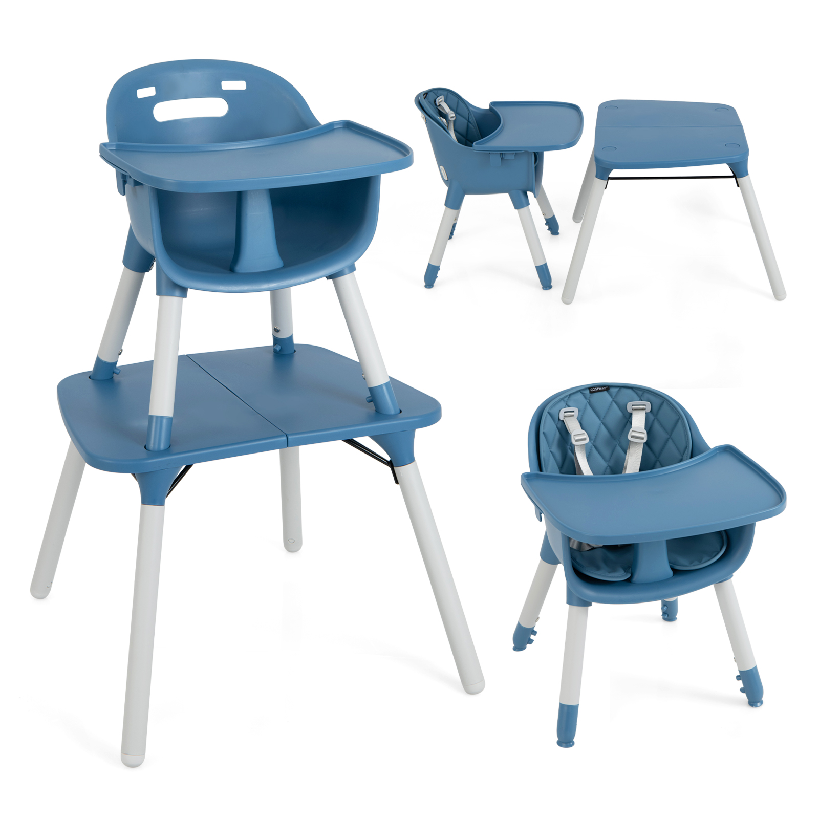 convertible Baby High Chair with 2-Position Removable Tray-Blue