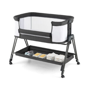 Baby Bedside Crib with Mattress for Birth to 9kg-Grey