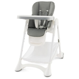 Baby High Chair with Detachable PU Cushion and Lockable Wheels-Grey