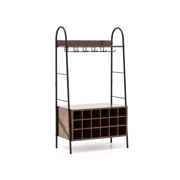 Baker’s Rack with Detachable Wine Rack and 5 Rows of Stemware Holder-Rustic Brown