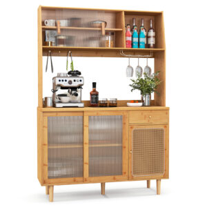 Freestanding Bamboo Buffet Cabinet with Hutch-Natural