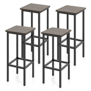 Set of 4 Bar Stool Set with Metal Legs and Footrest-Grey