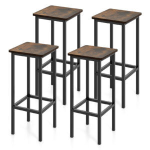 Set of 4 Bar Stool Set with Metal Legs and Footrest-Rustic Brown