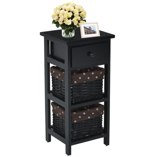 Bedside Table Made of Paulownia Wood in Country House Style-Black