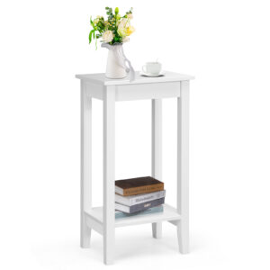 Bedside Tables Sofa End Table with 2 Storage Shelves-White