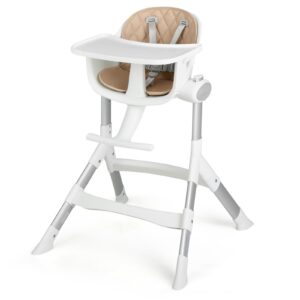 Adjustable Baby Highchair with Removable Tray and 5-Point Safety Harness-Beige