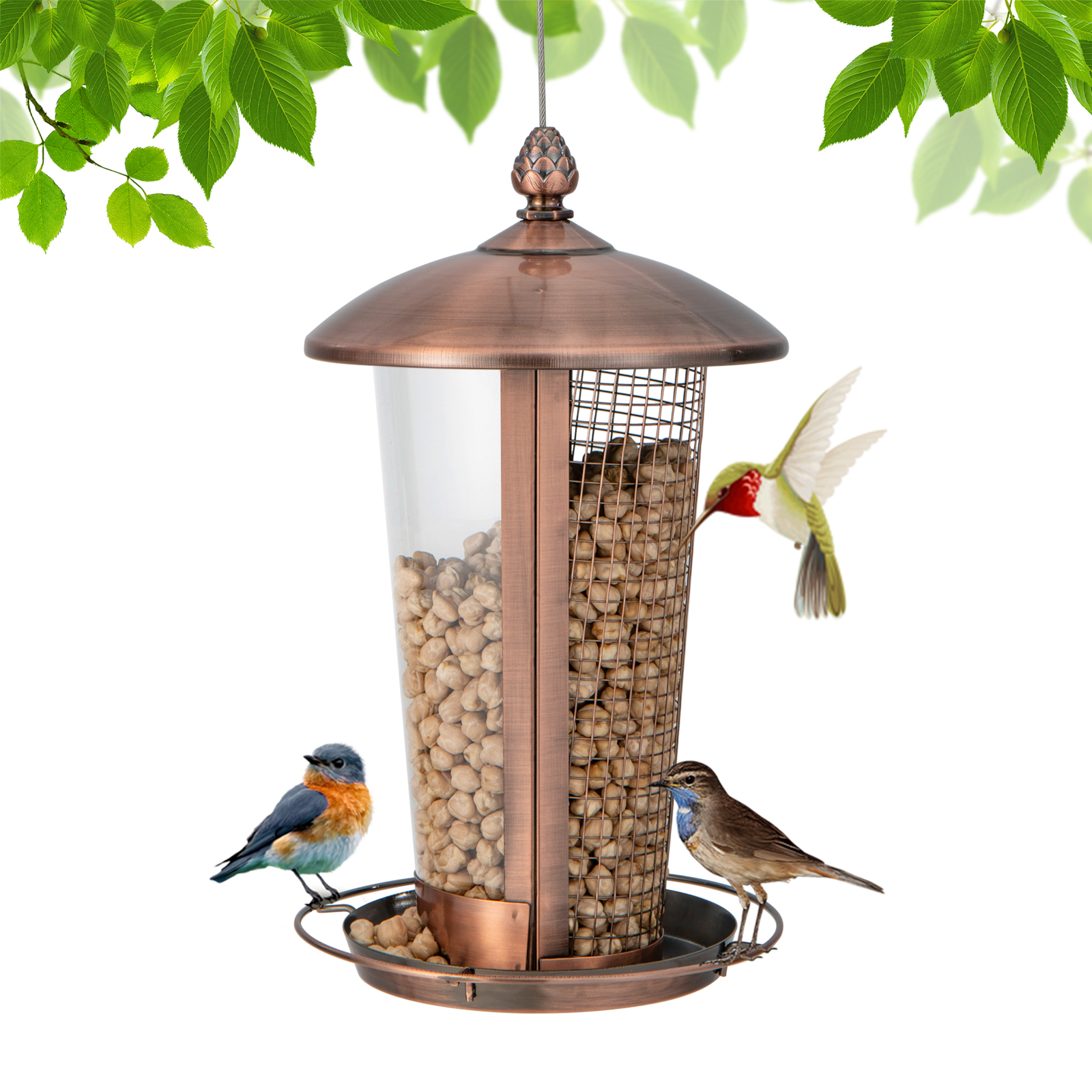 Outdoor Hanging Bird Feeder with 2 Tubes for Different Bird Seeds