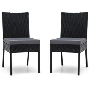 2 Pieces Outdoor All-Weather Dining Chair Set  with Soft Cushions-Grey