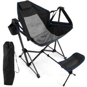 Folding Hammock Chair with Retractable Footrest and Bag-Black