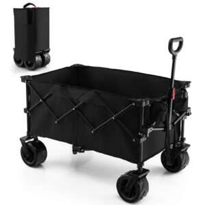 Foldable Wagon with Adjustable Handle and Universal Front Wheels-Black