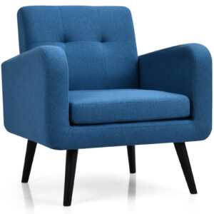 Mid-Century Modern Upholstered Accent Chair with Rubber Wood Legs-Blue