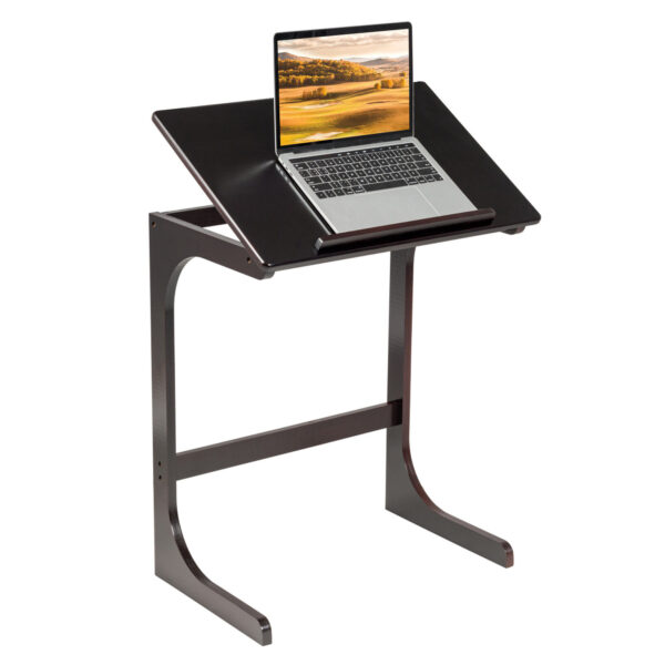 C-ShapedBamboo Side Table with 7 Adjustable Angles-Brown