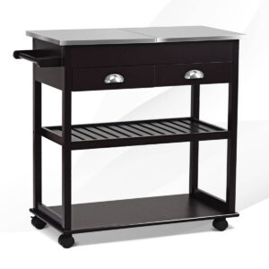3-Tier Rolling Kitchen Island  Cart with Drawers-Brown