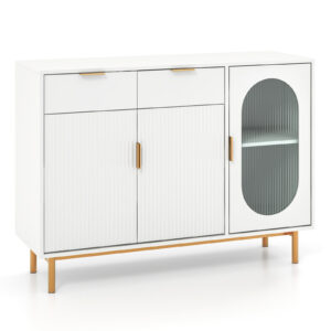 Kitchen Storage Cabinet with 2 Spacious Drawers and 2 Cabinets-White