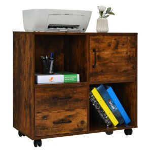 Home Office Mobile File Cabinet with 2 Drawers 2 Open Shelves and Door-Rustic Brown