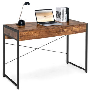 112 x 48 x 76cm Wooden Study Computer Desk with 2 Drawers-Rustic Brown
