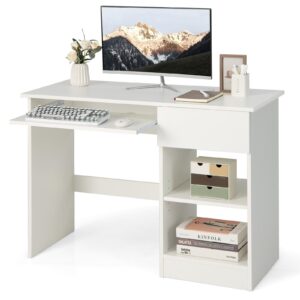 Modern Wooden Office Computer Desk with Keyboard Tray-White