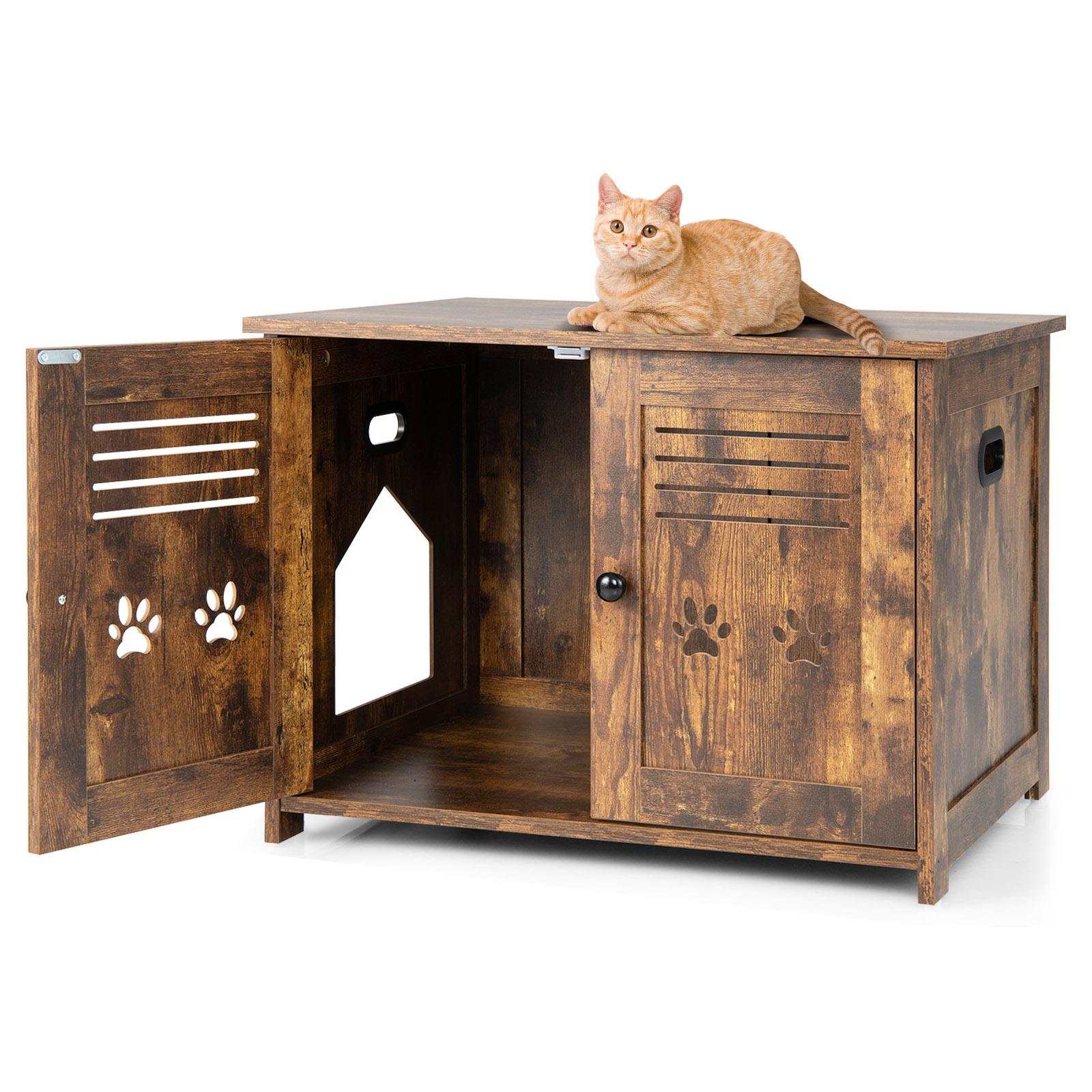 Cat Litter Box Enclosure with Double Louvered Doors