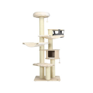 197 cm Multi-level Cat Tree Cat Tower for Play and Rest-Cream White