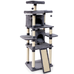 Cat Tree Condo wth Scratching Poles and Board-Grey