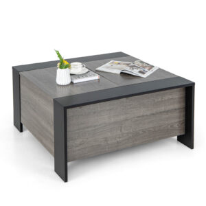 92cm Square Coffee Table with Sliding Top and Hidden Compartment-Grey