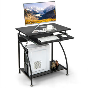 Computer Desk Laptop Table with Keyboard Tray and Storage Shelf-Black