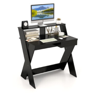 Computer Desk with Storage Drawer and Monitor Stand Riser-Black