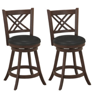 Upholstered Counter Height Barstools with PU Surface and Rubber Wood Frame-24 Inches