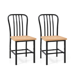 Kitchen Dining Chair Set of 2 with Ergonomic Seat and Footrest-Black