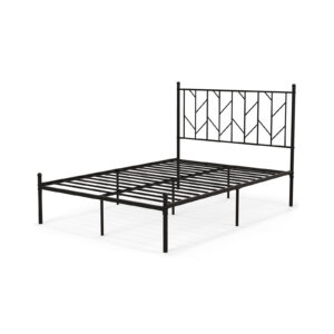 Single/Double Metal Platform Bed Frame with Headboard Black-Double Size